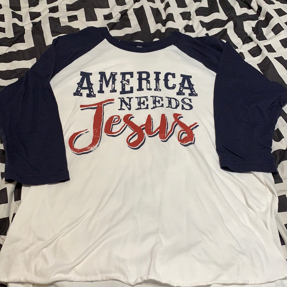 America Needs Jesus Raglan size L
